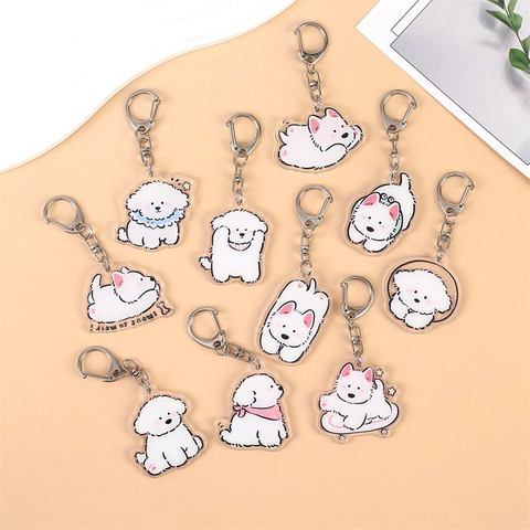 Süßer Cartoon Bichon Hund Acryl Schlüsselanhänger Doppelseitig Kawaii Tier Welpen Tasche Anhänger Ästhetisches Zubehör