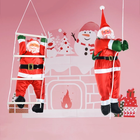 Decorazione Appesa Babbo Natale che si Arrampica sulla Corda o Scala in Poliestere Ornamento per Feste Natalizie Casa Regalo