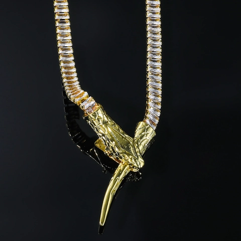 Collar de Colgante de Cabeza de Serpiente de Cobre y Circonia Hiphop Cadena de Tenis Engaste Pavé Joyería de Moda para Hombres Mujeres