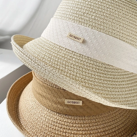 Women Woven Straw Bucket Hat Breathable Sun Protection Beach Summer Sunshade Elegant Bow Ribbon Japanese Style