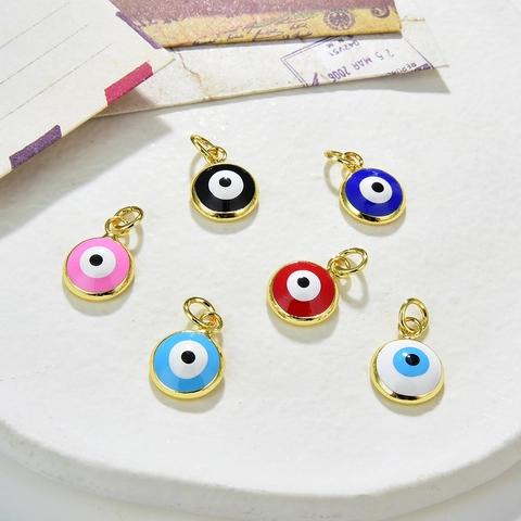Evil Eye Halskette Rund Kupfer Vergoldet Emaille Anhänger Böhmisch Schutzamulett Modeschmuck Für Frauen