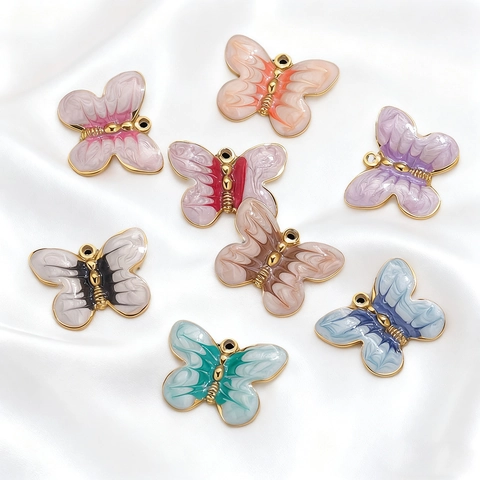 Breloques Papillon Pendentifs En Acier Inoxydable Émail Coloré Accessoires De Bricolage Fabrication De Bijoux Plaqué Or