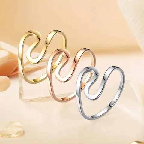 Elegant Wave Curved Ring Stainless Steel Minimalist S-Shape Polished Modern Jewelry For Women Non-Tarnish Smooth Band