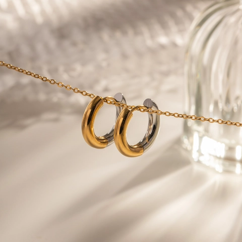 Orecchini A Cerchio Bicolore Placcati Oro 18K Acciaio Inossidabile Spliced Gioielli Creativi Per Donne Stile INS Tondo