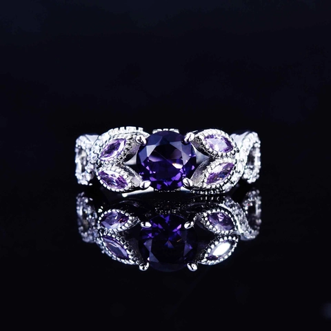 Purple Amethyst Cubic Zirconia Ring Vintage Infinity Flower Design Copper For Women Engagement Wedding
