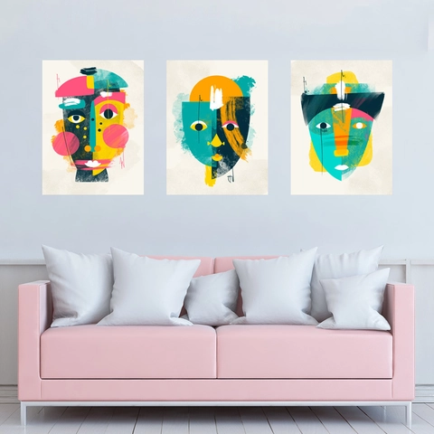 Abstract Face Wall Hanging Tapestries Modern Nordic Style Polyester Cotton Fabric Colorful Tribal Mask Art Decor