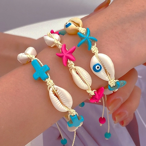 Bohemian Ocean Theme Necklace And Bracelet Shell Starfish Turtle Resin Bead Summer Beach Jewelry For Women