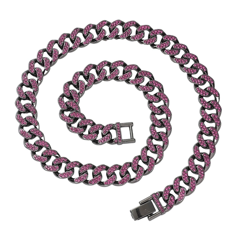 Collana A Catena Cubana Hip Hop Lega Completamente Ghiacciata Strass Viola Gioielli Rap Streetwear Esagerati
