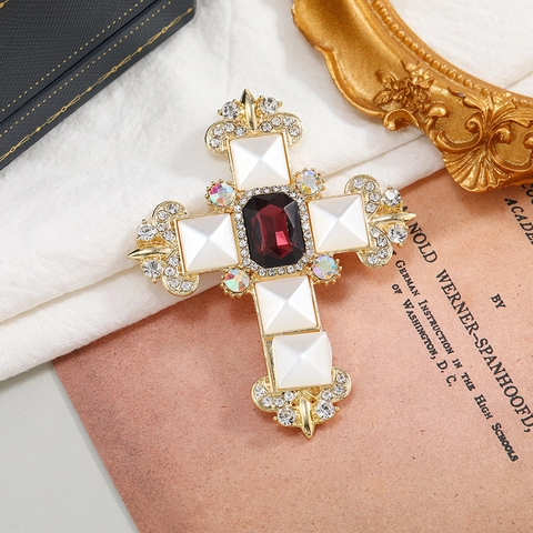 Spilla A Croce Barocca Vintage Lega Strass Cristallo Stile Palazzo Gioielli Gotici Per Donna