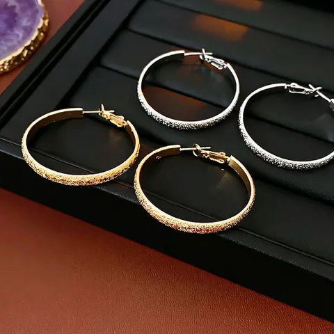 Orecchini A Cerchio Lega Tondi Geometrici Testurizzati Minimalisti Con Perni In Argento Gioielli Di Moda Per Donna