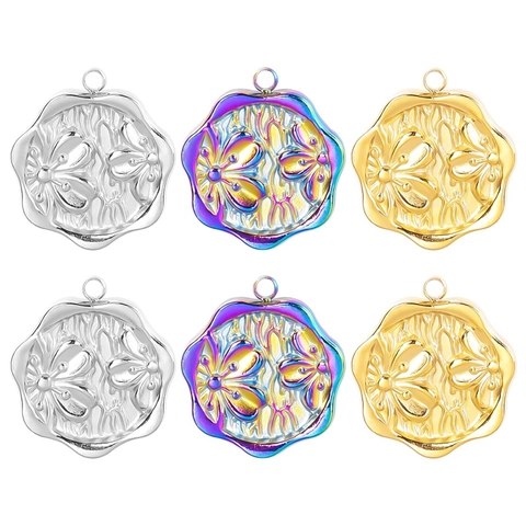 Flower Butterfly Relief Pendant 304 Stainless Steel DIY Jewelry Making Charm Vacuum Plated Geometric Irregular Shape
