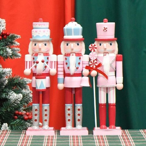 Nutcracker Soldier Figurines Wooden Hand Painted Glitter Macaron Color European Style Christmas Holiday Home Decoration