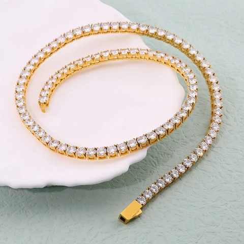 Moda Collana Tennis in Acciaio Inossidabile 316 per Uomo Donna Unisex Zirconia Intarsiata Catena Lucida Gioielli da Festa Regalo