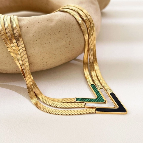 Collana Pendente V Acciaio Inossidabile 316L Placcato Oro 18K Catena Piatta Serpente Gioielli Conchiglia Donna