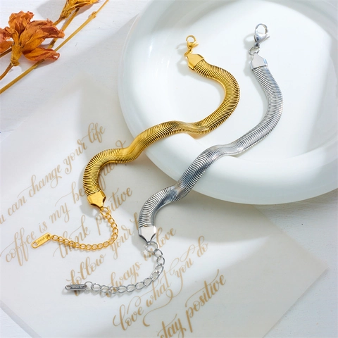 Bracciale Collana Minimalista in Acciaio Inossidabile al Titanio con Catena a Serpente Gioielli a Maglia Piatta per Uomo Donna Oro Argento