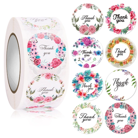 Thank You Stickers Floral Wreath Round Self Adhesive Labels For Gift Packaging Small Business Mailing Decor