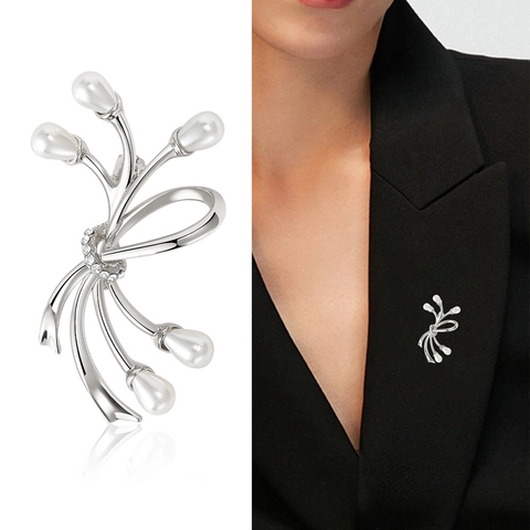 Spilla a Fiocco in Lega Vintage Con Perla Artificiale e Strass Elegante Spilla Opaca Oro Argento per Gioielli da Festa Quotidiana Donna