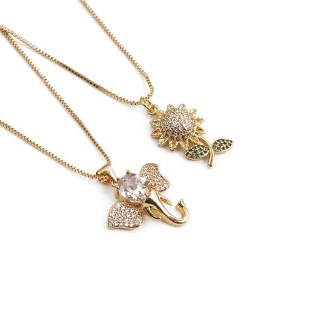 Collana Con Ciondolo Rame Zircone Girasole Elefante Catena A Maglia Scintillante Clavicicola Gioielli Donna