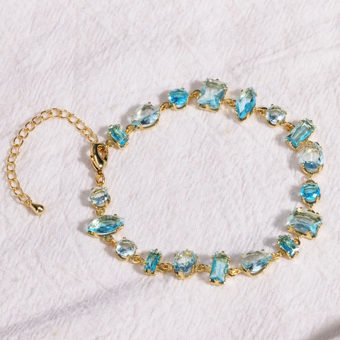 Pulsera De Circón Geométrico Cobre Chapado En Oro Cadena De Mano De Cristal Irregular Joyas Para Mujeres Verano Regalo Minimalista