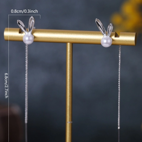 Orecchini A Filo Con Nappine Lunghe Rame Zircone Perla Artificial Gioielli Di Moda Minimalisti Eleganti Per Donna