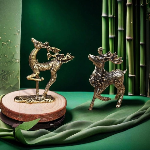 Statuetta Di Cervo Retro Rame Ottone Statua Animale Miniatura Ornamento Da Scrivania Decorazione Casa Ufficio Stile Vintage