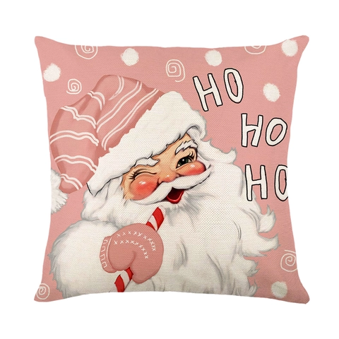 Kerst Kussenhoes Polyester Linnen Mix Cartoon Kerstman Sneeuwpop Bedrukte Vierkante Kussensloop Home Sofa Decoratie