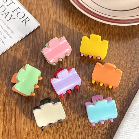 Mini Hair Claw Clips Acrylic Dual Color Candy Contrast Hair Claws Small Glossy Fashionable Hair Accessories For Women