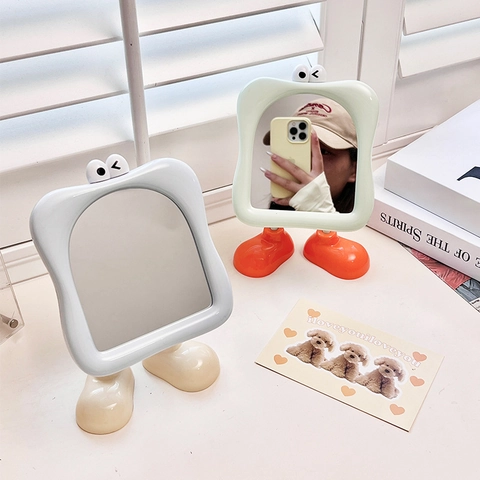 Miroir De Maquillage Dessin Animé Créatif Base Grands Pieds Plastique Ondulé Verre Miroir De Bureau Décor Kawaii