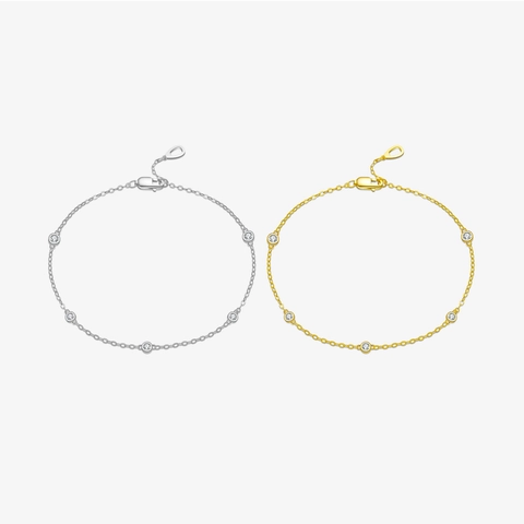 925 Sterling Silver Bracelet Round Bezel Set Cubic Zirconia Adjustable Fine Chain Minimalist Jewelry For Women