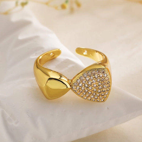 Eleganter Offener Ring Kupfer 18K Vergoldet Verstellbar Unregelmäßige Geometrische Zirkon Mikropflaster Nischenschmuck Damen