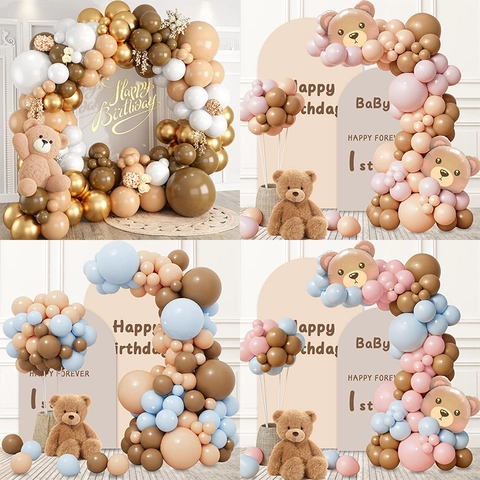 Kit Arco Di Palloncini Orsetto Retro Marrone Crema Lattice Alluminio Ghirlanda Per Compleanno Decorazione Festa