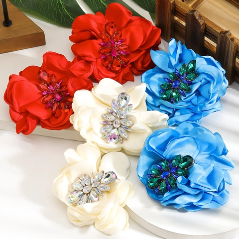 Pendientes De Gota De Flor Camelia Tela Satén Diamantes De Imitación Exagerado Floral Joyería Para Mujeres Fiesta Elegante