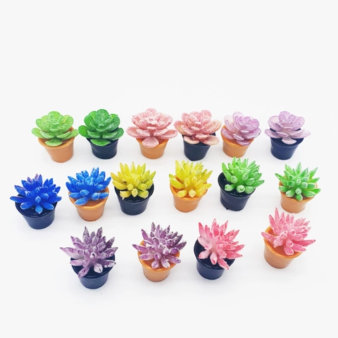 Miniature Dollhouse Succulent Potted Plants Resin Realistic Micro Landscape Decoration Accessories For DIY Crafts