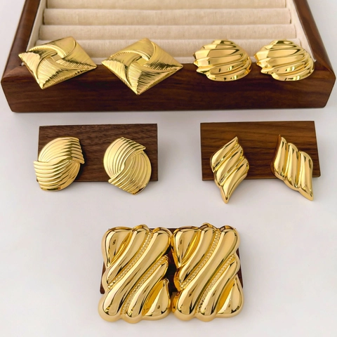 Statement Kupfer Geometrisch Texturierte Ohrringe Für Damen Metallisch Gold Silber Galvanisiert Retro High End Design Creolen Schmuck