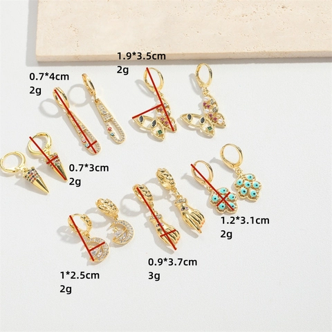 Vintage Ins Stil Kupfer Zirkonia Schmetterling Mond Palme Hand Böser Blick Ohrhänger Gold Emaille Künstliche Perle Schmuck Für Damen