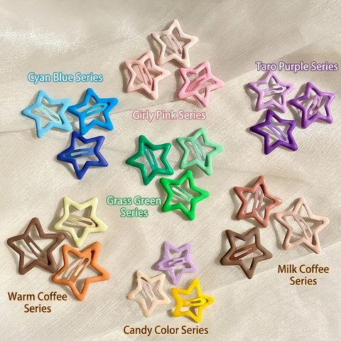 Star Hair Clips Hollow Metal Snap Clips Colorful Enamel Bobby Pins Sweet Hair Accessories For Women Girls Kids
