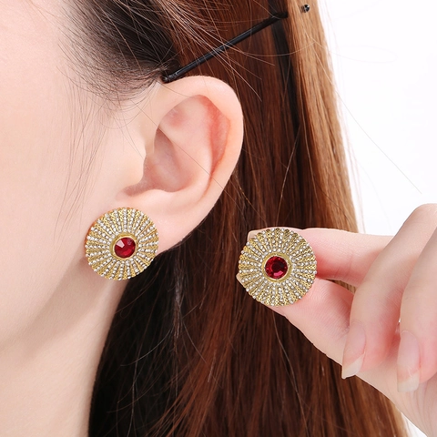 Orecchini A Lobo Rotondi A Girasole Acciaio Inossidabile Vintage Etnico Strass Cristallo Colorato Gioielli Per Donne