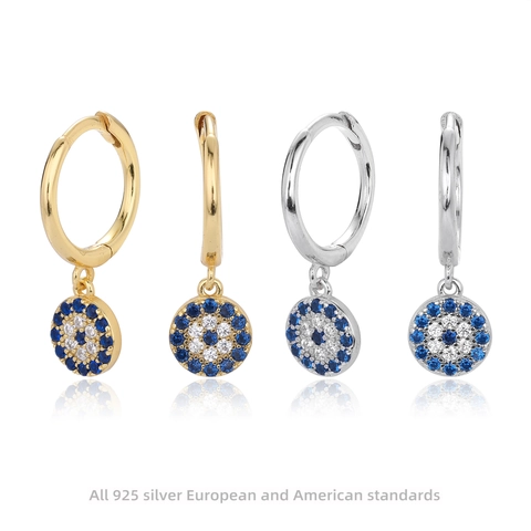 925 Sterling Silver Evil Eye Hoop Earrings For Women Blue White Cubic Zirconia Dangle Charms Fashion Jewelry Gift