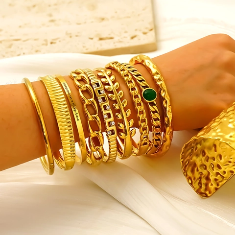 Bracciale Rigido In Acciaio Inossidabile Placcato Oro Every Day Is A Second Chance Pietra Verde Zircone Gioielli A Strati Da Donna