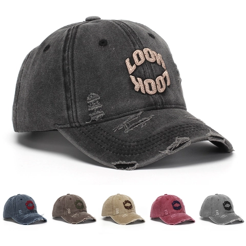 Gorra De Béisbol De Algodón Lavado Vintage Distressed Bordado LOOK Ajustable Streetwear Sombrero De Sol Hombres Mujeres