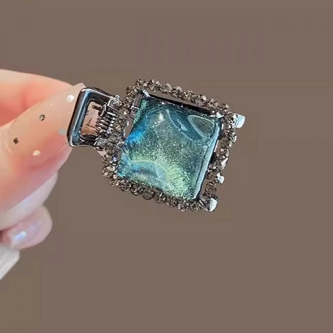 Mini Quadratische Haarklammer Gletscherblau Harz Legierung Strass Haarnadel Elegante Styling Tool Für Frauen Mädchen