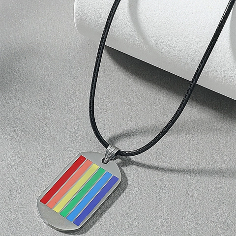 Collar Con Colgante De Placa Militar Arcoíris Acero Inoxidable Esmalte LGBT Estilo Militar Joyas Hombre Mujer