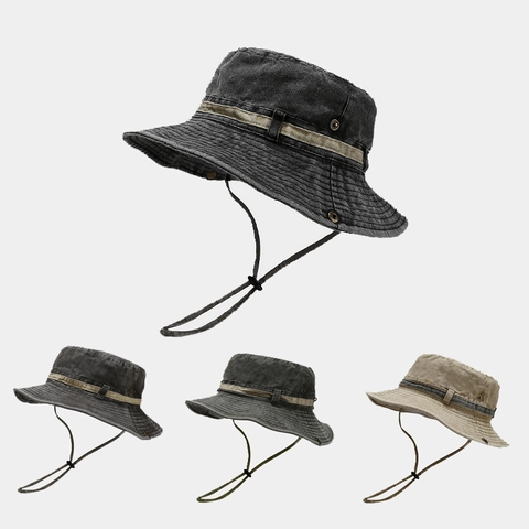 Cappello Alla Pescatora In Tela Di Cotone Lavato Coulisse Regolabile Protezione Solare Vintage Outdoor Retro Pesca