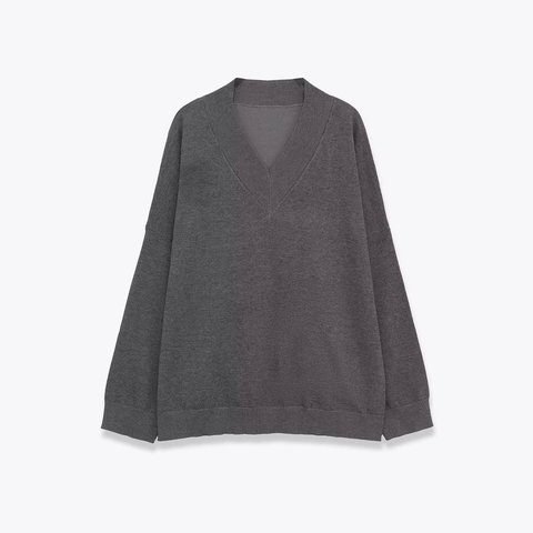 Women V-Neck Knit Sweater Wool Blend Polyester Acrylic Loose Fit Long Sleeve Drop Shoulder Ribbed Solid Color Casual Tops