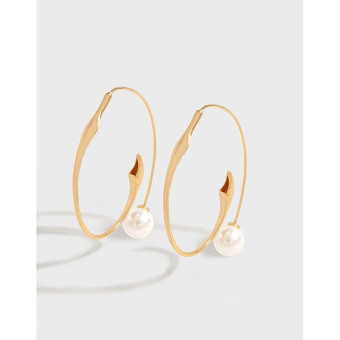 S925 Sterling Silver Artificial Pearl Hoop Earrings For Women Minimalist Irregular Gold Plated Circle Drop Earrings Fashion Jewelry