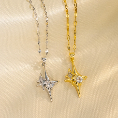 Collana Con Ciondolo A Croce A Stella A Quattro Punte Zircone Acciaio Al Titanio Gioielli Minimalisti Per Donna Elegante
