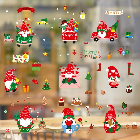 Weihnachtswichtel Statische Fensteraufkleber PVC Decals Für Glasfenster Urlaub Home Decor Frohe Weihnachten XMAS Ornament
