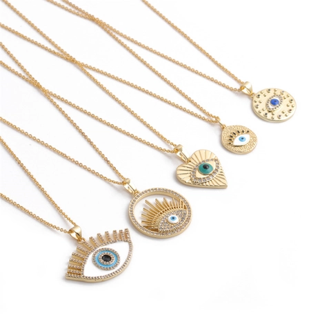 Collar Con Colgante De Ojo De Mal De Corazón Cobre Micro Incrustaciones Circonia Moda Dorada Joyería Simple Para Mujeres