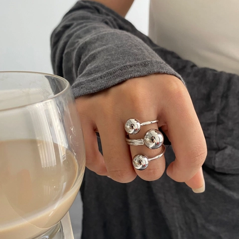 Messing Drei Ball Verstellbarer Offener Ring 18K Gold Silber Plattiert Geometrischer Finger Schmuck Für Damen