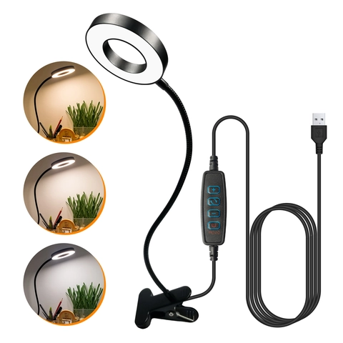 LED Magnifying Ring Light Clip On Reading Desk Lamp With Flexible Metal Gooseneck Multiple Color Modes Dimmable For Studio